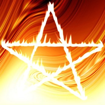 Pentagram on fire on an abstract red background